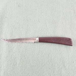 Vintage QUIKUT Serrated Steak Knives Plastic Faux Wood 4" Blade‎